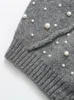 Kobiety damskie przycięte kardigany Style uliczne moda Faux Pearl Knit sweter sweter wymawiany detale szwów w odległości długiego rękawa