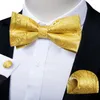 Bow Ties Fashion Yellow Paisley Tie For Man Wedding Business Party Silk Men's Pre-tied Bowtie Pocket Square Cufflinks Set DibaGu Knot