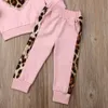 Conjuntos de roupas 1-5 anos outono inverno criança crianças bebê meninas roupas conjuntos de treino rosa manga longa leopardo tops calças compridas roupas 231027