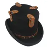 Berets 15CM Schwarz Steampunk Zylinder Wolle Frauen Männer Handgemachte Millinery Fedora Brille Party Cosplay Kappe S M L XL