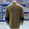 Erkek Sweaters Uzun Kollu Hırka Kazak Örtü Jakquard Stripe Lapel Retro Rahat Sonbahar Kış Stili