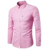 Camisas de vestido masculinas 2024 Oxford Spinning Camisa de Manga Longa Edição Coreana Não Ferro Fit Cor Sólida Casual Wear