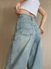 Jeans pour femmes pour femmes cordon de serrage taille haute pleine longueur droite vintage jambe large pantalon en denim mode pantalon baggy