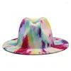 Baretten Dames Klassieke Brede Rand Panamahoed Tie Dye Dames Floppy Fedora Heren Speciale Stijl Met Zwarte Ketting 2023