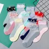 Calcetines de mujer, 1 par, con volantes de flores, verano, ultrafino, transparente, seda de cristal, japonés, Kawaii, lindo encaje, corte bajo, tobillo