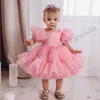 Girl Dresses Cute Baby Organza Flower Dress Princess Party Gown Short Sleeves O Neck Puffy Birthday Communion For Christmas