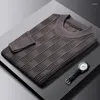 Suéteres masculinos quadrados xadrez jacquard camisa inferior quente elástica para cuidados com a pele