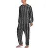 Vêtements de nuit pour hommes Pyjamas imprimés tribaux Rétro Africain Hommes Pyjama à manches longues Ensembles 2 pièces Nuit Automne Cadeau d'anniversaire personnalisé
