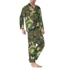 Herren-Trainingsanzüge, Armeegrünes Camouflage-Pyjama-Set mit langen Ärmeln, Baumwoll-Flanell-Herrenhosen und langen Ärmeln