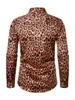 Men's Casual Shirts Retro Disco Shirt Leopard Print Long Sleeve Lapel Button Down Slim Tops Fall Daily T-Shirts