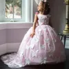 Robes de fille 2023 charmante fleur bleue filles sans manches bijou cou enfants robes de soirée robe de bal vêtements de cérémonie avec des fleurs