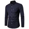 Camisas de vestido masculinas 2024 Oxford Spinning Camisa de Manga Longa Edição Coreana Não Ferro Fit Cor Sólida Casual Wear