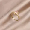 Cluster Rings Korea Design Fashion Jewelry 14K Real Gold Plating Sweet Love Ring Elegant Women's Opening Adjustable Wedding Party Earrings