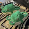 Frog cotton slippers female cartoon knitted cotton thread green cute home couple warm cotton slippers
