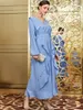 Vêtements ethniques Moyen-Orient Robe musulmane pour femmes Diamond Manches longues Volants Robe Islam Dubaï Turquie Abaya Élégant Kaftans solides avec ceinture
