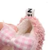 Första vandrare Baby Girls Cute Moccasins Plaid Bowknot Soft Sole Coral Fleece Flats Shoes Non-Slip Fall Winter Princess