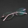 Solglasögon SHOWYES Ultra Light Rimless Anti Blue Recept Gereglasses Myopia Glasögon Diamond Cutting Eloy Frame For Women