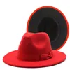 Bérets Fedora Chapeaux Large Bord Chapeau Noeud Papillon Ceinture Souffleur Double Face Adulte Jazz Feutre Fedoras Casquette Trilby Chapeau Casquettes