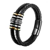 Bracelets à breloques en acier inoxydable, cordon en cuir, style bohème, Double tissage, cadeau pour hommes, vente en gros