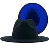 Berets Unisex Blue Rose Patchwork Felt Jazz Hat Cap Men Women Flat Brim Wool Blend Fedora Hats Panama Trilby Vintage XL