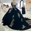 Bleu marine Sweet 16 Quinceanera Robe avec Cape 2024 Hors Épaule Appliques Dentelle Perles Cristal Princesse Robe De Soirée Robes De 15 Anos