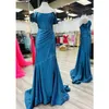 Korsett prom klänning 2k24 off-shoulder stretchy satin lady pageant vinter formell kväll cocktail party hoco gala klänning sherri hög slits mor till bruden teal fuchsia