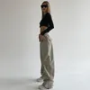 Pantaloni da donna 2023 Salopette con tasche lunghe da donna estiva e primaverile Design alla moda allentato kaki, carino per le ragazze