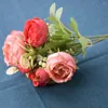 Decorative Flowers Peony Artificial Flower Fake Bouquet Multi-Heads Home Party Outdoor Bridal Household Holding Blue