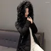 レディースダウン5xl毛皮のフード付きパッド入り冬の秋の秋の秋の暖かいジャケット長い女性コート女性トップルーズファッションパーカーコートアウンドウェア