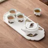 Ensembles de thé Style japonais dessiné à la main ombre de montagne théière à poignée en boucle service à thé sec Pour la maison salon Mini tasse à thé