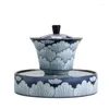 Theeserviezen Fugui Pioenroos Blauw En Wit Porseleinen Theeservies Chinese Retro Theepot Gaiwan Home