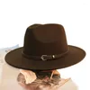 Bérets Lucky ylianji rétro café cuir bande femmes hommes vintage laine feutre large bord casquette Fedora Panama Jazz Bowler chapeau (54/57/61 cm