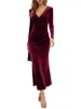 Casual Dresses Europe And The United States V-neck Slim-fit Dress Elegant Velvet Banquet Cocktail Fishtail Evening