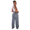 Pantalons pour femmes Femmes Déchiré Gland Multi Poche Large Jambe Droite Denim 2023 Automne Hiver Mode Jeans Pantalon