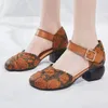 Dress Shoes Ethnic Women's Summer Block Low Heel Soft Bottom Comfortable Print Flower Red