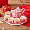 Teaware Sets Chinese Paper Cut Wedding Ceramics Supplies BRIDE Gift Teapot Tea Cup Happy Set