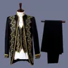Men's Suits Blazers Black White Men's Suits Chinese style Gold Embroidery Blazers Prom Host Stage Outfit Male Singer Teams Chorus Wedding DS Costume 231027