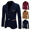 Men's Suits Men Suit Coat Corduroy Long Sleeves Single Button Cardigan Slim Fit Lapel Contrast Color Formal Business Groom Wedding