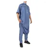 Ethnic Clothing Robe PANTS Cotton And Linen Islamic Two-PieceS Stand-up Collar Short Sleeve Arab Men Muslim THOBE