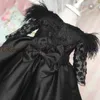 Robes de fille en satin noir fleur filles 2023 dentelle arc manches longues mignon enfant robe de soirée de mariage bouffante a-ligne élégante robe de princesse