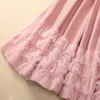 2023 Otoño Rosa Color sólido Paneles de punto Vestido de tul Manga larga Soporte Cuello Botones De un solo pecho Largo Maxi Vestidos casuales S3O261026