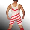 Wysoko cięty Nowa amerykańska flaga Męskie zapasy Wrestlet Wrestler Leotard Bodywear Gym One Piece Tights270a