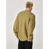 Men's Sweaters CUMUKKIYP Chunky Knit Round Neck Buttoned Solid Color Sweater Mens Streetwear Loose Line Clothes Pullover Knitted