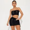 Robes de travail Zabrina Sexy deux pièces tenues pour femmes rue tendance évider haut sans bretelles été mince coupe côté cordon demi-jupe