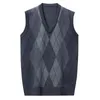 Mäns västar 2023 Autumn Sleeveless Vest Casual V-hals Diamond Mönstrade högkvalitativa mankläder