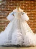 Fleur brillante luxueuse petite fille mariage robes bon marché boho kids première communion robe vintage de concours de concours