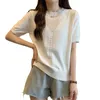 Pulls pour femmes Blanc Creux Tricoté Tshirt Pull Femmes 2023 Été À Manches Courtes O-Cou Tops Pull Solide Mode Workwear Dames