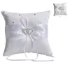 Party Decoration White Double Heart Rhinestone Ring Pillow With Satin Ribbon Bearer Cushion 10 10 cm Wedding Supplies