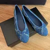 Lates Denim Blue Designer Ballet Shoes Slingbacks Sandal Bow Flat Shoe Lady Leather Pumps Luxury Casual Street Party Office Shoes With Box No488