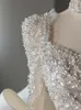 Shiny paljetter muslimska bröllopsklänningar långa ärmar pärlor plus storlek pärlor pärla arabiska lyxrockar de mariee älskling applikationer pärlor trädgård boho brudklänningar